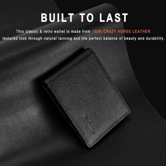 ⚡Travelambo Men Cross Texture Black Genuine Leather Handmade Stylish Wallets - Picture 2 of 9